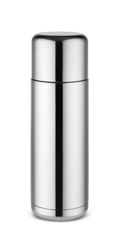 Silberne Alessi Isolierkanne Nomu NF04 aus Edelstahl, ideal für heiße und kalte Getränke.